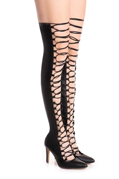 Vanilla Days Μαύρες μπότες Georgiana από λείο δέρμα - λεπτό τακούνι 9cm