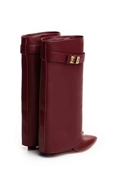 Vanilla Days Morrigan Burgundy Leather Wedge Boots with Removable Straps