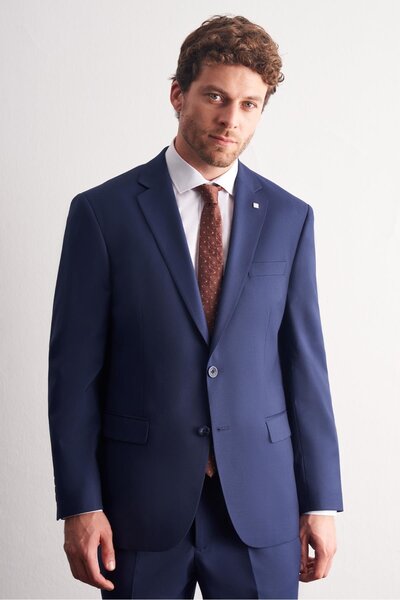 İmza Navy Blue Mono Collar Self-Striped Pattern Stretchy 4 Drop Comfort Fit Classic Suit 1001255159