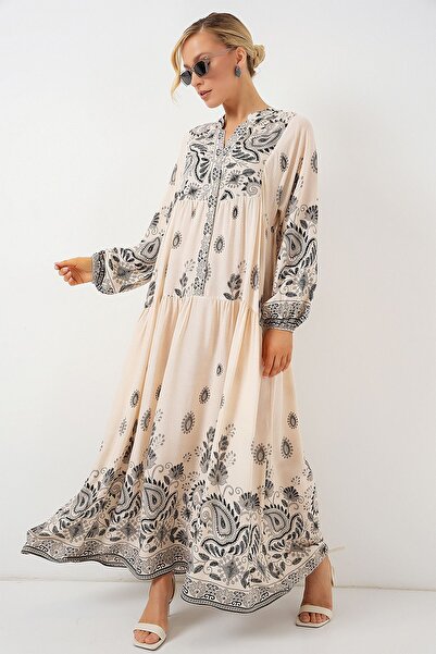 Hiccup Bdart Buttoned V-Neck Patterned Maxi Dress