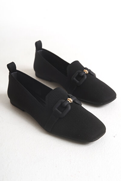 FEMME Дамски ежедневни плетени балерини с тъп пръст и катарама Nina, черни