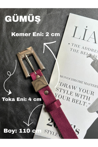 LİA KEMER Cadence U Patterned Suede Women's Silver Buckle Belt Jacket Belt Dress Belt Trouser Belt