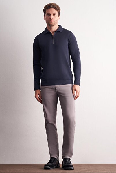 İmza Navy Blue Long Sleeve Zippered Collar Without Pockets Slim Fit Knitwear 1012255150