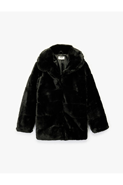 Koton Peter Pan collar Faux Fur Coat with Long Sleeves and Pocket Detail