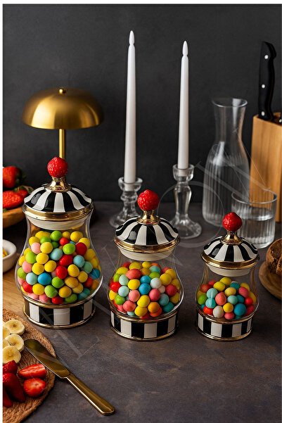 NEWNOW Candy 3 lü Porselen Şekerlik, Drajelik, Kurabiye ve Draje Kavanozu – Ç...