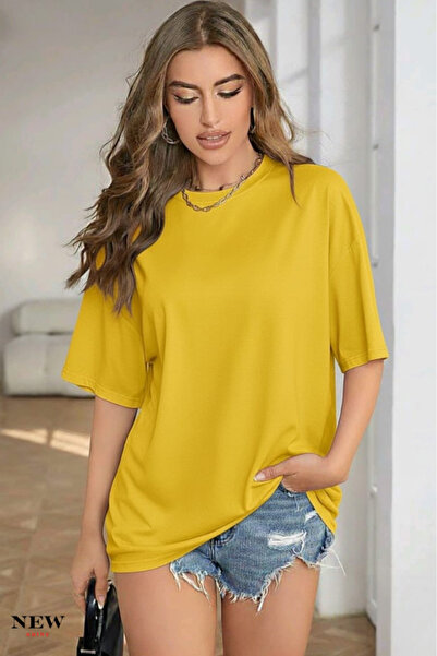 New Shine تي شيرت قصة فضفاضة للجنسين غير مطبوع