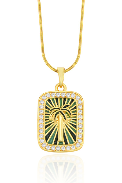 Cosmia Shine قلادة من الفولاذ المقاوم للصدأ مرصعة بحجر النخيل الأخضر اللامع