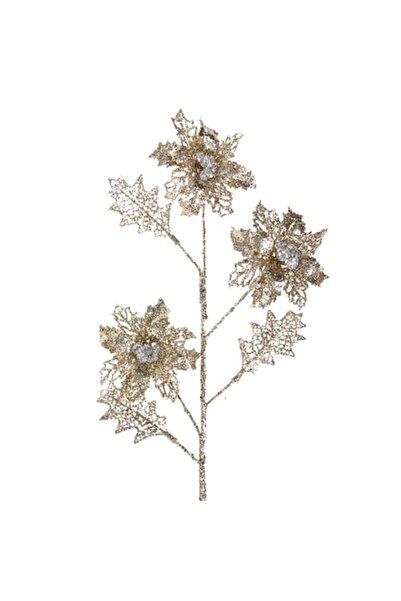 OEM Creangă decorativă de Crăciun cu poinsettie cu sclipici șampanie și pietr...