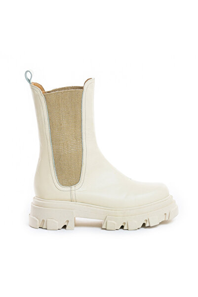 Vanilla Days Cream Genuine Leather Ankle Boots with Side Detail