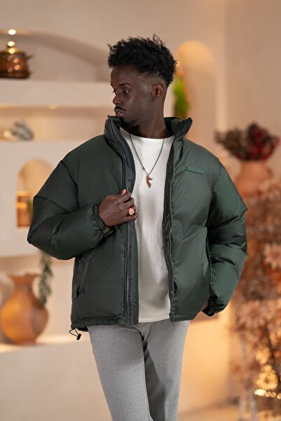 AKÇAYLAR Oversized (Loose Cut) Mock Neck Zipper Closure Inflatable Jacket