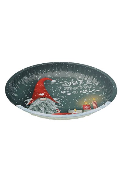 OEM Christmas Decorative Metal Plate, Gnome, Ø26cm, Gray