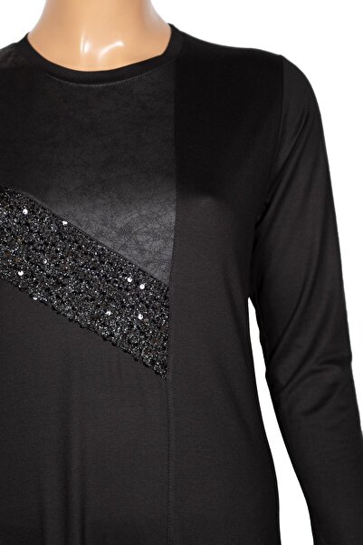 Hermevsim Missbah Women's Aysın Plus Size Crystal Fabric Sequined Black Dress