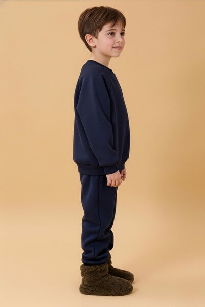 Perendi Boy's Comfortable Fit Pocket Detailed 2-Piece Sweatshirt with Fleece Inside – Khaki & Navy Blue