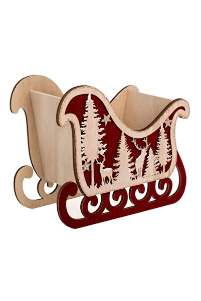 OEM Coșuleț de Crăciun din lemn, catifea roșie cu detalii bej, 24,5x12x21cm