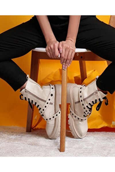 Vanilla Days Agatha Genuine Leather Winter Boots - Cream, 5cm Rubber Sole