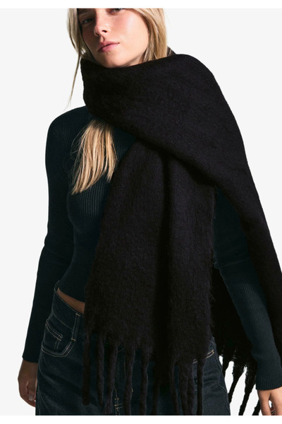 Verahed Warm Winter Soft Textured Tasseled Puffy Plain Shawl Scarf 190X50Cm