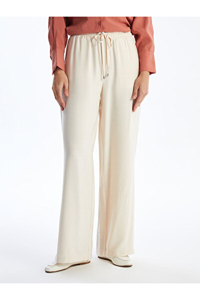 LC Waikiki Ecru Elastic Waist Straight Wide Leg Women's Trousers