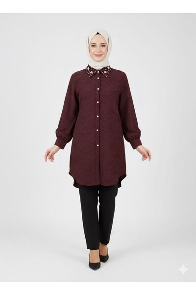 dibcollectionn kadın yakası taş detaylı ceket gömlek