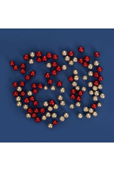 OEM Globuri decorative de Crăciun - Roșu, Bej, Șampanie cu sclipici, 1 cm - 20 g