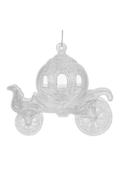 OEM Christmas Tree Ornament - White Carriage with Iridescent Glitter 11x6x11 cm