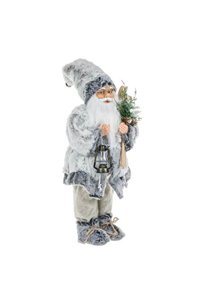 OEM Gray Santa Claus Figurine with Skis and Lantern 45cm