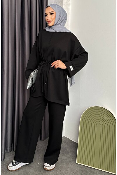 Mikxim Tunic Pants Set with Front Tassel Detail and Belt