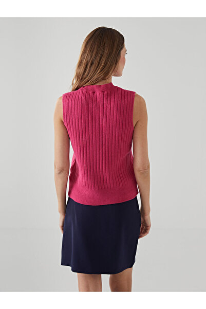 LC Waikiki Pink Crew Neck Textured Women's Knitwear Tank Top