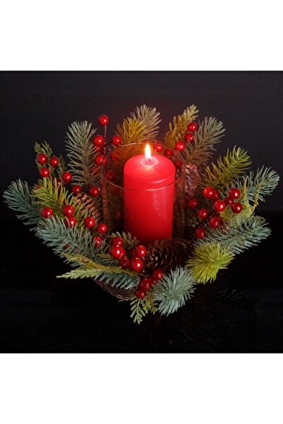 OEM Suport decorativ pentru lumânări de Crăciun, pin cu conuri, Ø10x15cm, 32c...