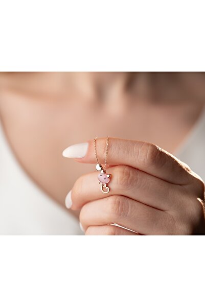 Flamingo 925 ayar papatya ay taşı<osimhen maske<kedili kolye<rose,gold,rodaj>