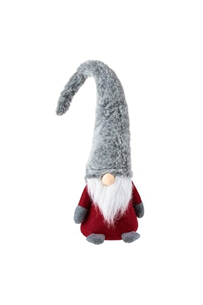OEM Decorative Gnome Santa Claus Figurine, Red, Grey Faux Fur Hat, 47 cm