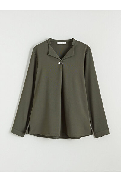 LC Waikiki Khaki Cropped Collar Blouse