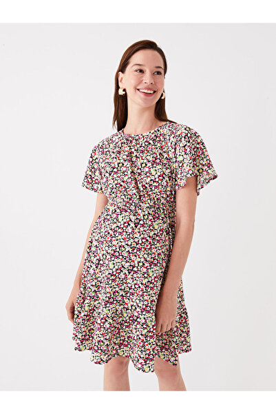 LC Waikiki Pink Crew Neck Floral Short Sleeve Maternity Dress