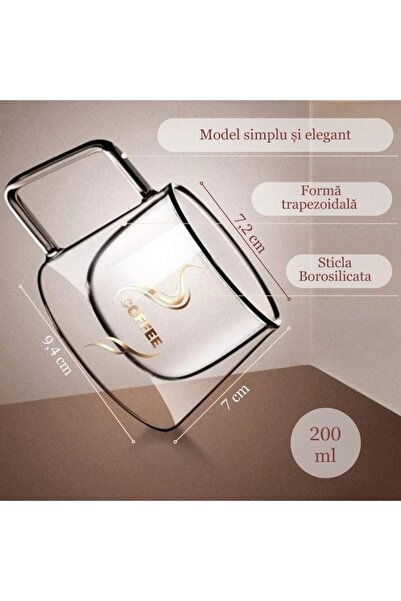 Salestore.ro Double-walled heat-resistant glass tea and coffee mug, 200 ml, Borosilicate glass, transparent cup