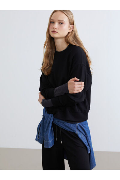 LC Waikiki Black Crew Neck Oversize Women's Sweatshirt