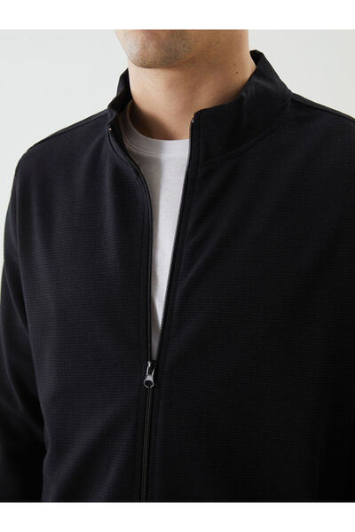 LC Waikiki Black Mock Neck Men's Zippered Sweatshirt