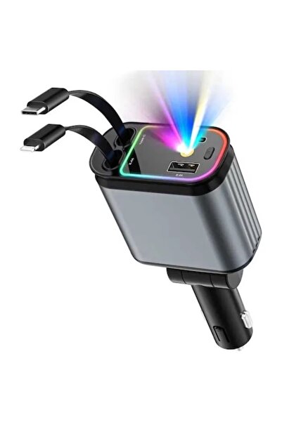 OEM Retractable 4-in-1 Car Charger QC3.0 & PD 30W, 120W, RGB, 180° Rotating