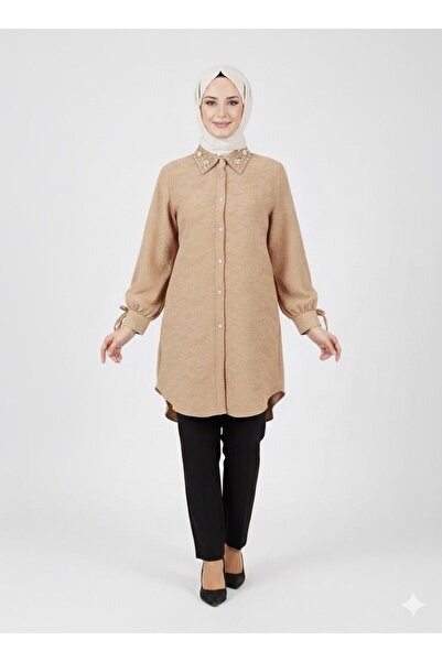 dibcollectionn Women's Jacket with Stone Detailing at the Collar, Shirt Style.