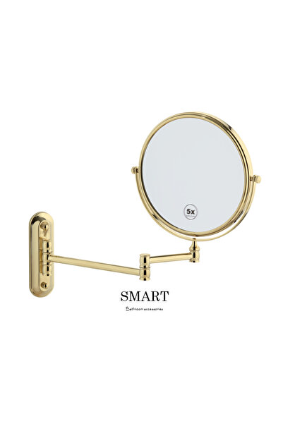 Smart Banyo Direskli Makyaj Aynesi 5X Büyüteçli Duvara Monte - Altın