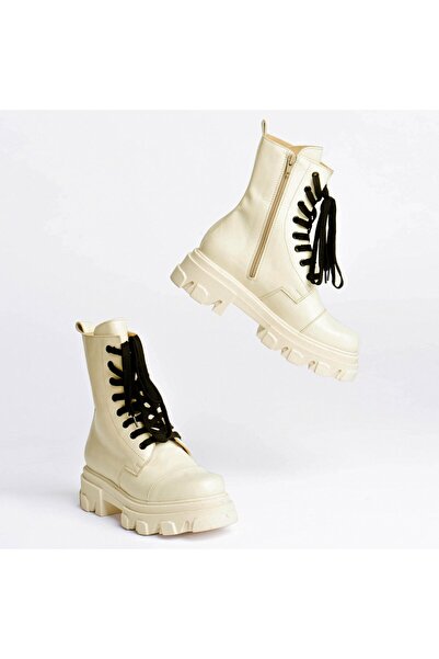 Vanilla Days Oslo Premium Leather Boots in Cream Color