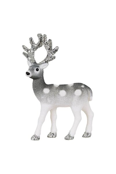 OEM Christmas decoration, Deer, Grey, Velvety, Polka Dots, Silver Glitter, 22 cm