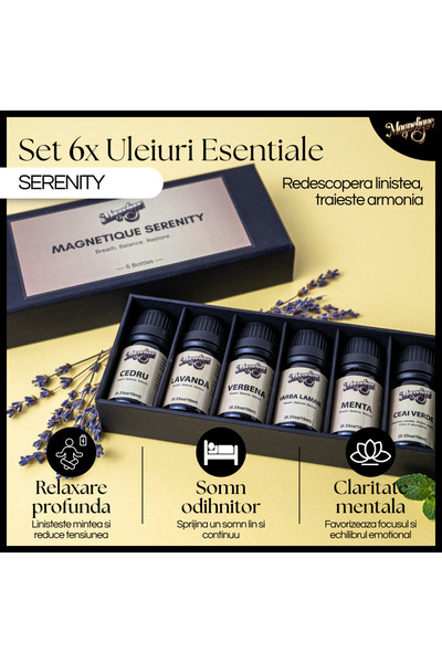 Magnetique Set of 6 Essential Oils Aromatherapy, Magnetique Serenity, Essence of calm, inner harmony, 6x10ml