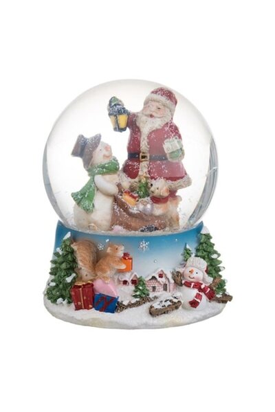 OEM Glob de zăpadă muzical de Crăciun - Brad și Moș Crăciun cu LED, 20 cm