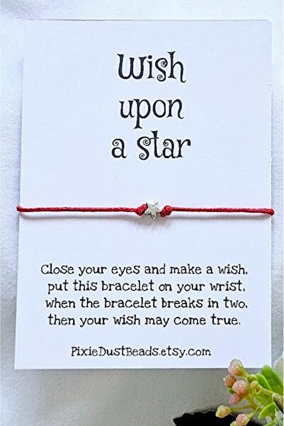 Siyah Kadın Yıldız Objeli Kırmızı Renk Floş İpli Şans Bilekliği