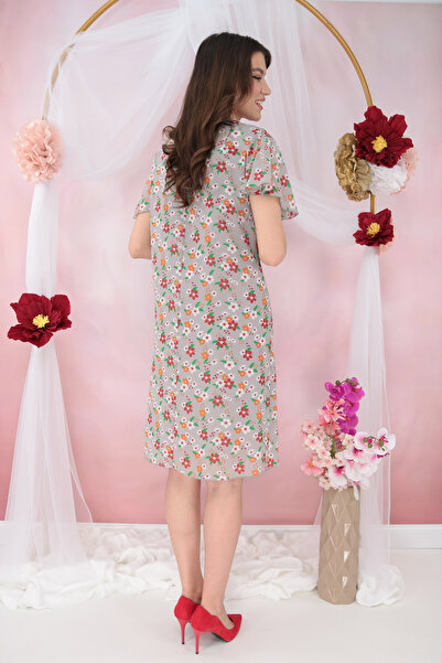 Vanessa Line RO Sheer gray veil dress with orange floral print