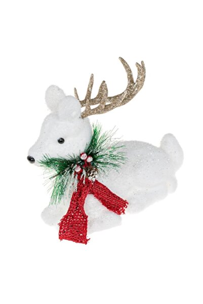 OEM Figurină decorativă de Crăciun cu ren, spumă albă, așezat cu eșarfă roșie...