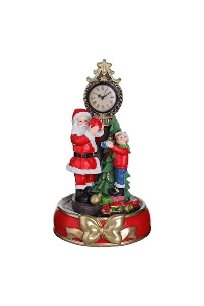OEM Decorațiune ceas de Crăciun cu Moș Crăciun, copil și trenuleț Ø31x37cm