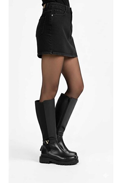 GNY AYAKKABI ЖІНОЧІ ЧОРНІ ЧОБІТКИ З ТОЛСТОЮ ПІДОШВОЮ VTOKALI ЗРУЧНЕ ВЗУТТЯ