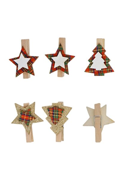 OEM Clești decorativi de rufe din lemn pentru Crăciun - brazi și stele, carou...