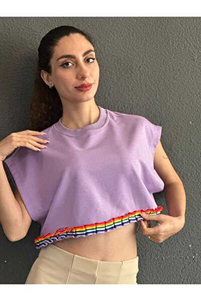 Gönülden Tasarım Colorful Frfirli Combed Cotton Women's Crop