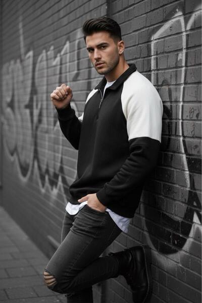 Oksit Wesst Three Thread Sh Fleece-Lined Half Zipper Collar Men's Sweatshirt